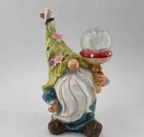 Elf Dwarf Holding Lamp Decoration Resin Dwarf Solar Energy