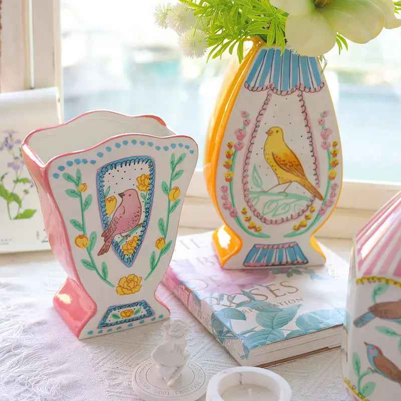 Nightingale Bird Ceramic Vase             high-end home flower vase, living room decoration