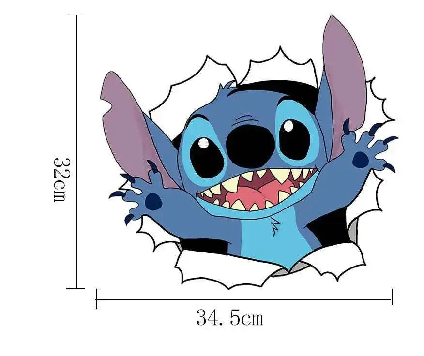 3D Broken Wall Stitch Wallpaper Children's Room Art Poster Decoration Self Adhesive Cartoon Anime Sticker Glass Door Sticker