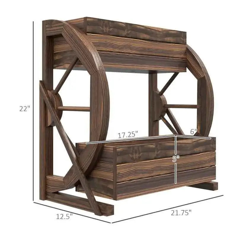 Outsunny Wooden Wagon Planter Box, 2-Tier Raised Garden Bed, For Vegetables Flowers Herbs,