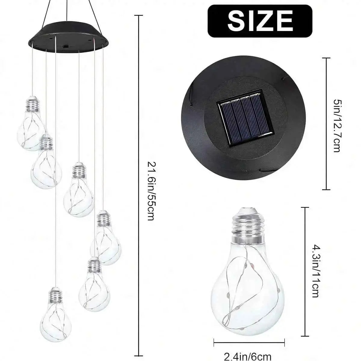 Set of 2 Colorful LED Solar Wind Chimes 21.6inch Light Bulb Shape Mobile Hanging Wind Chime Outdoor Waterproof Decorative Solar Powered Lights For Porch Deck Garden Patio Balcony Decor
