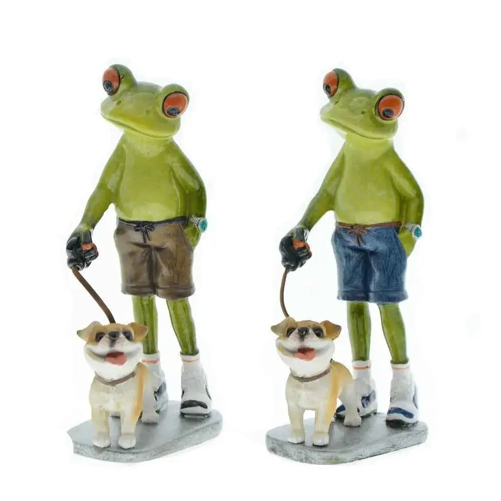 Home Furnishing Brothers Walk Dogs Together Frog Resin