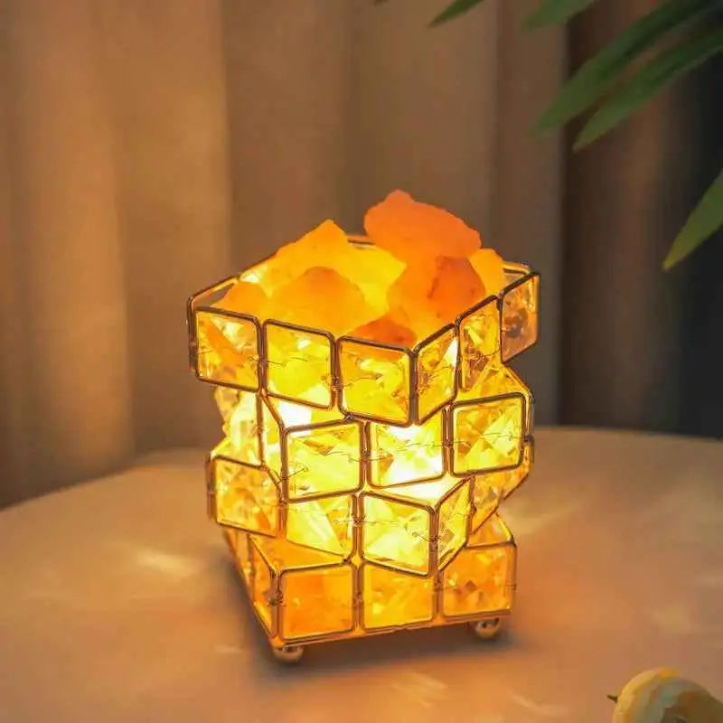 USB Crystal Table Lamp Three Color Cube Bedroom Bedside Night Light For Home Room