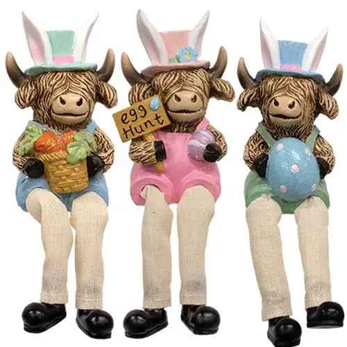 Assorted Resin Easter Highland Sitters with Dangling Legs