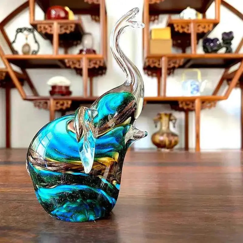 DecorBites™ Crystal Glass Elephant Sculpture Handmade Craft Home Decor Gift