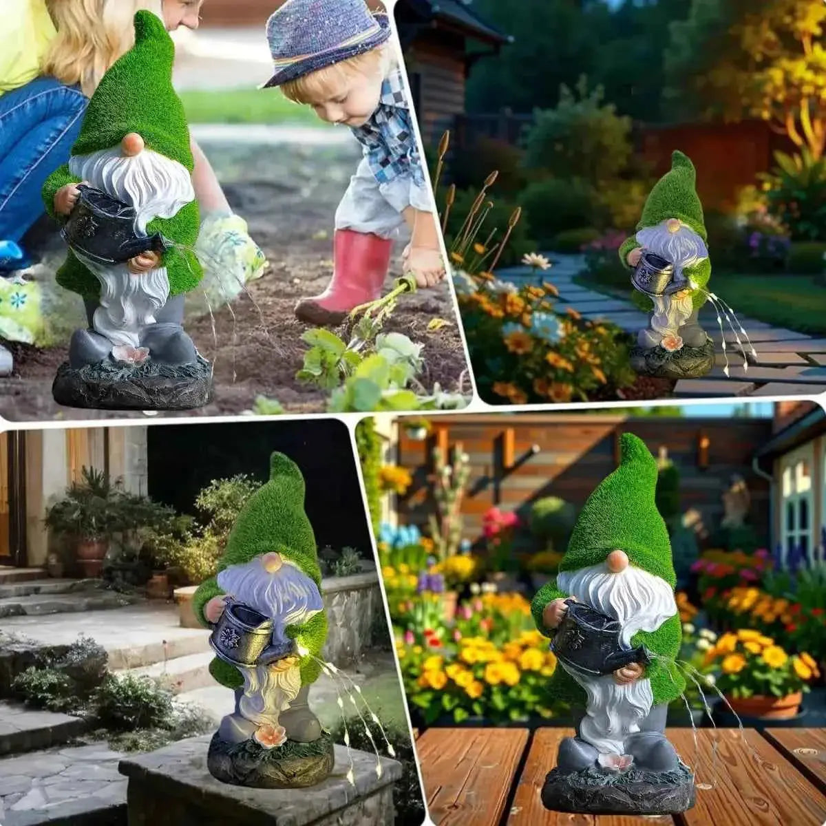 Outdoor Garden Solar Statue Light, Outdoor Gnomes Statues Decor, Garden Resin Flocking Gnome Watering Statue Decorative Light