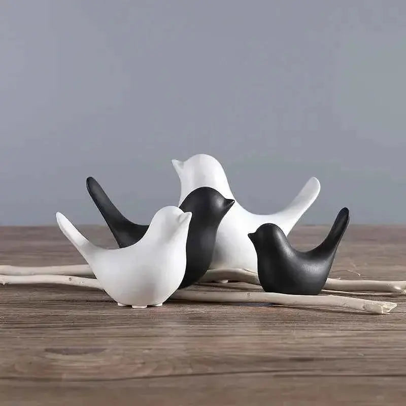 DecorBites™ Bird Figurine Set Nordic Ceramic Black White