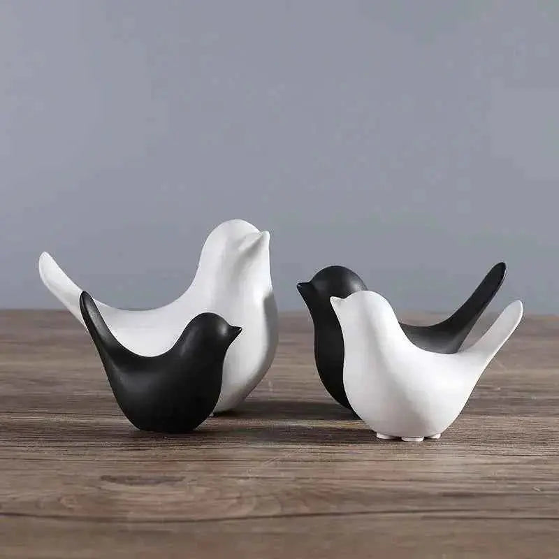 DecorBites™ Bird Figurine Set Nordic Ceramic Black White