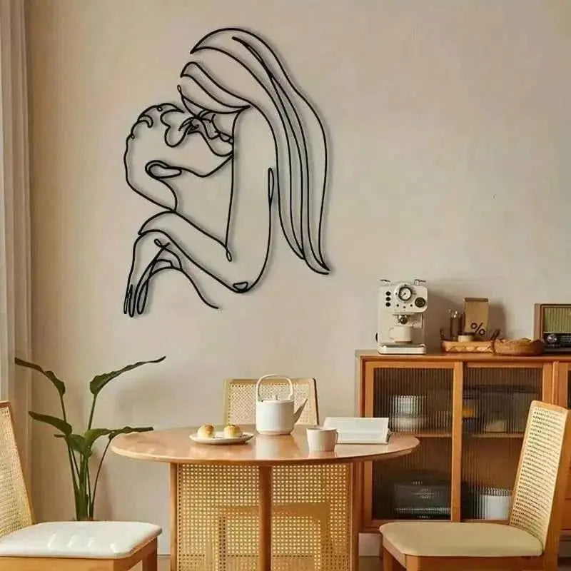 Couple Kissing (Long Hair Lady) Metal Wall Art