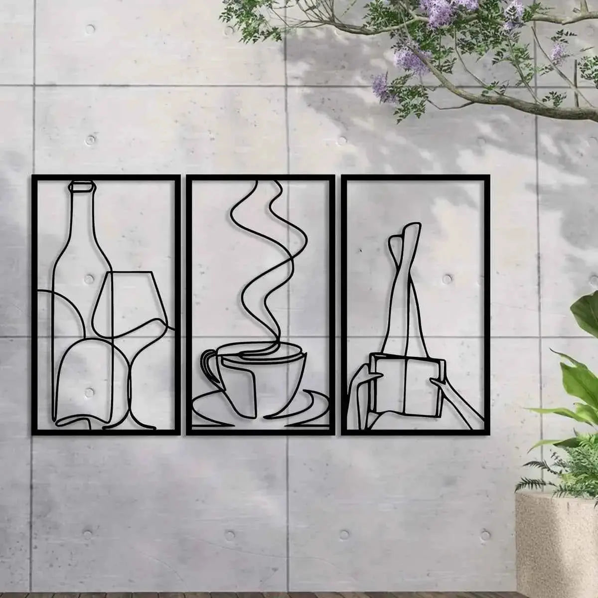 3-Piece Bookish Metal Wall Art, Minimalist Line Art for Reading & Coffee Lovers，Coffee Lover Minimalist Wall Art
