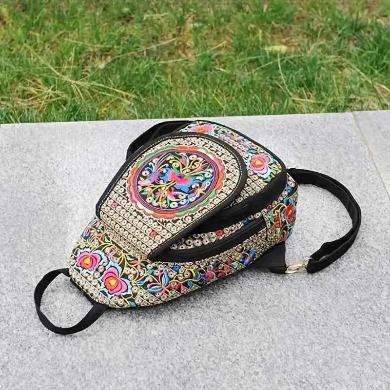 Women's Mini Embroidery Backpack, Backpack With Detachable Strap, Ethnic Style Versatile Multifunction Chest Bag