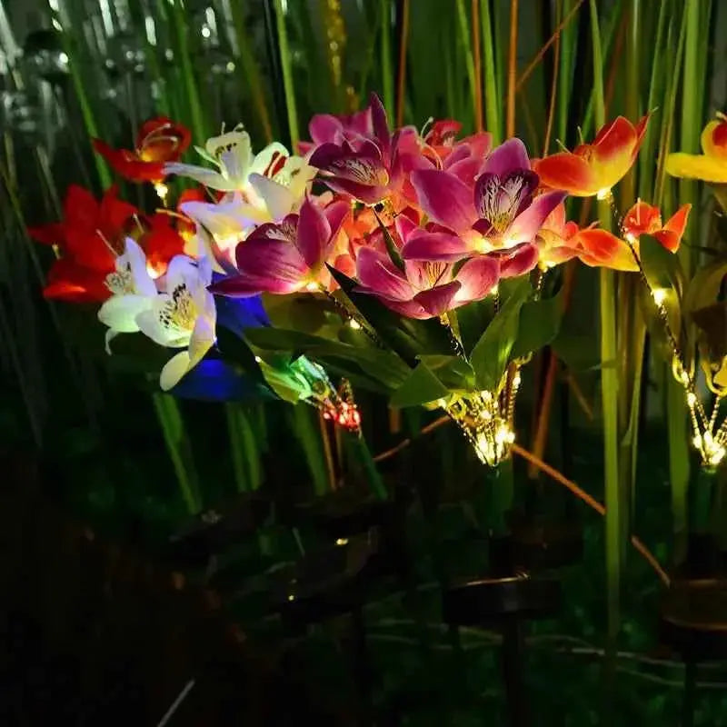 Garden Solar Lamp LED Artificial Orchid Flower Outdoor Decoration