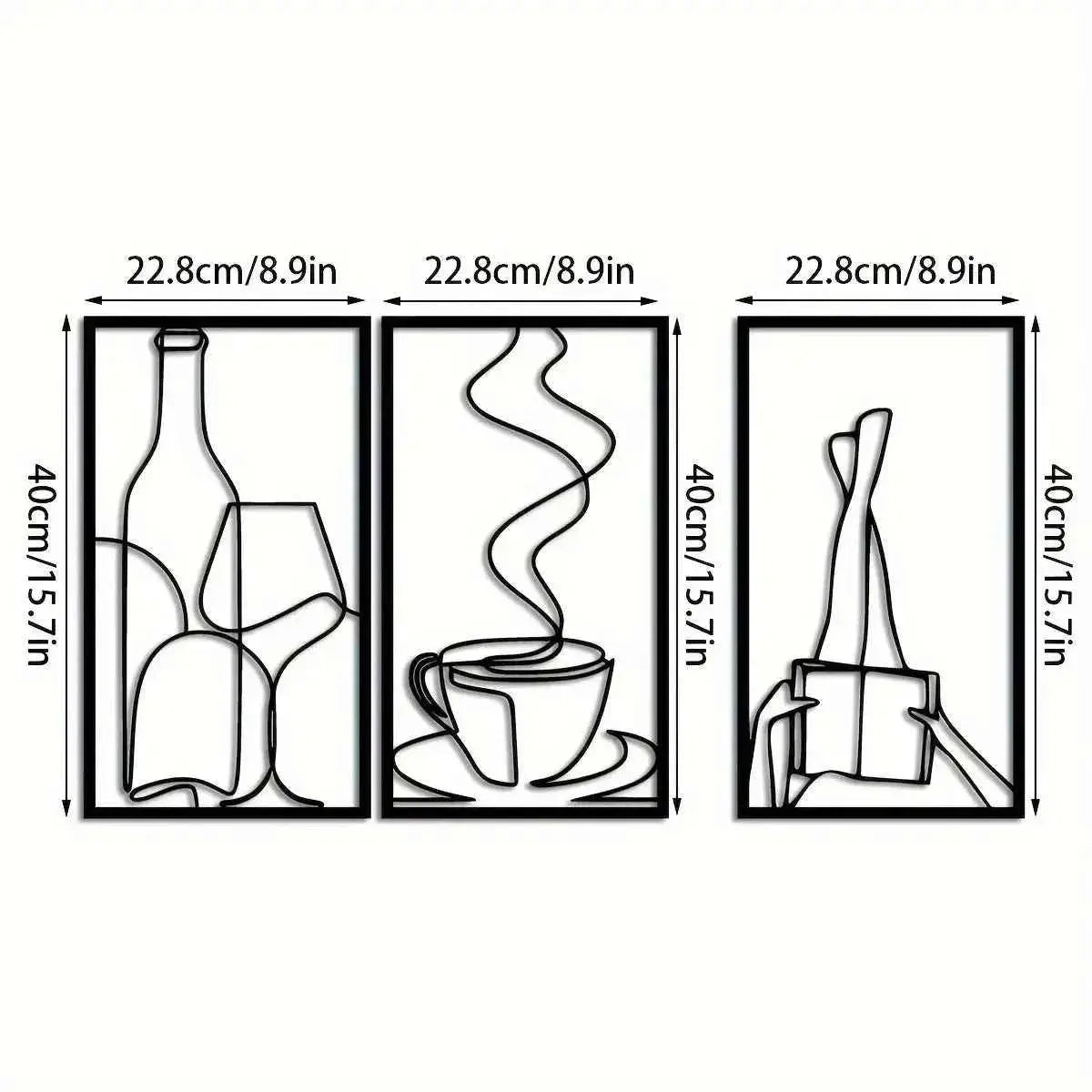 3-Piece Bookish Metal Wall Art, Minimalist Line Art for Reading & Coffee Lovers，Coffee Lover Minimalist Wall Art