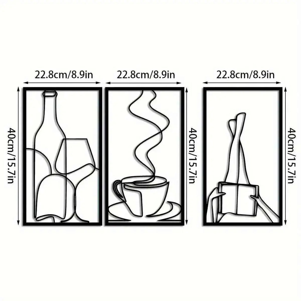 3-Piece Bookish Metal Wall Art, Minimalist Line Art for Reading & Coffee Lovers，Coffee Lover Minimalist Wall Art