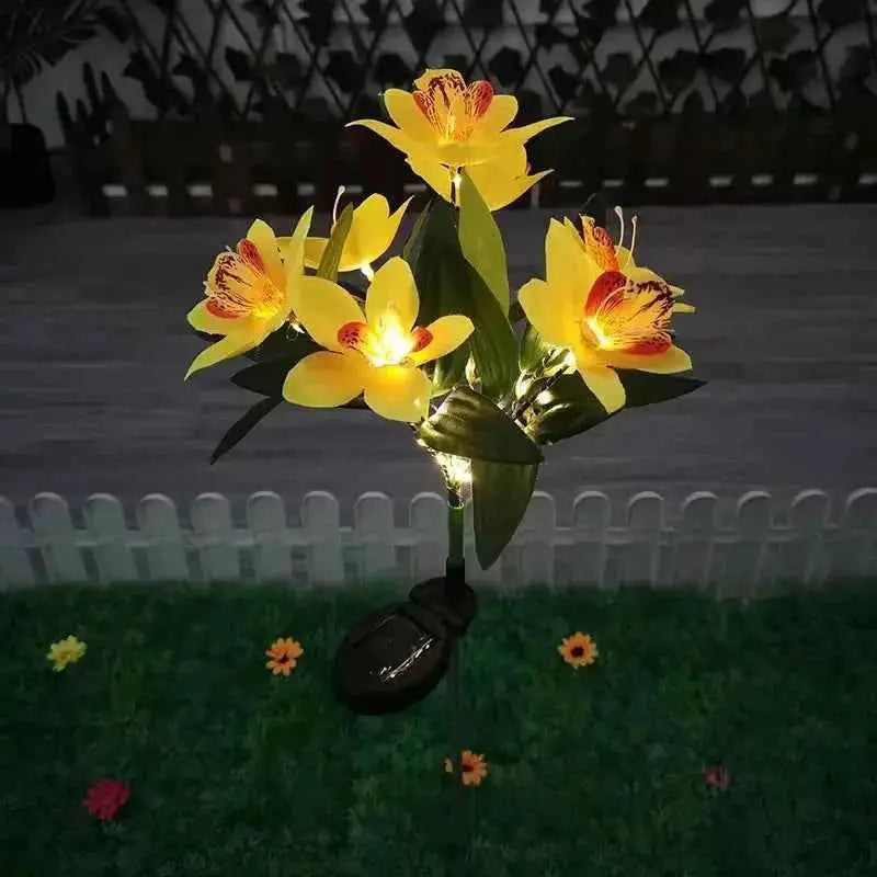 Garden Solar Lamp LED Artificial Orchid Flower Outdoor Decoration