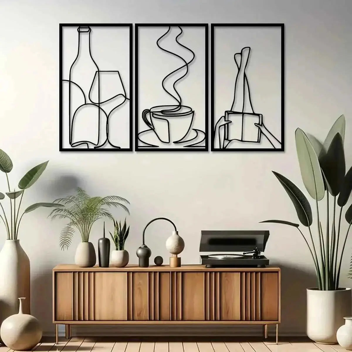 3-Piece Bookish Metal Wall Art, Minimalist Line Art for Reading & Coffee Lovers，Coffee Lover Minimalist Wall Art
