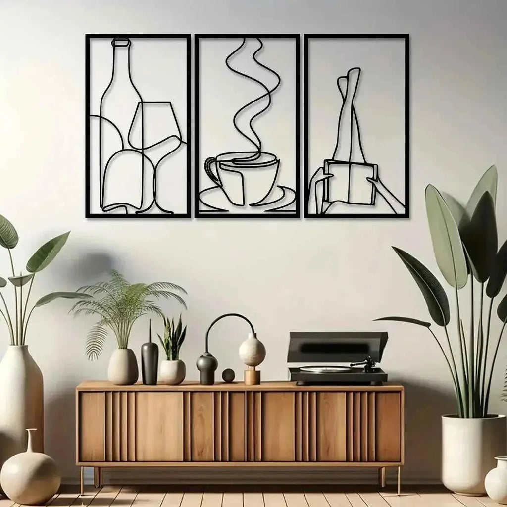 3-Piece Bookish Metal Wall Art, Minimalist Line Art for Reading & Coffee Lovers，Coffee Lover Minimalist Wall Art