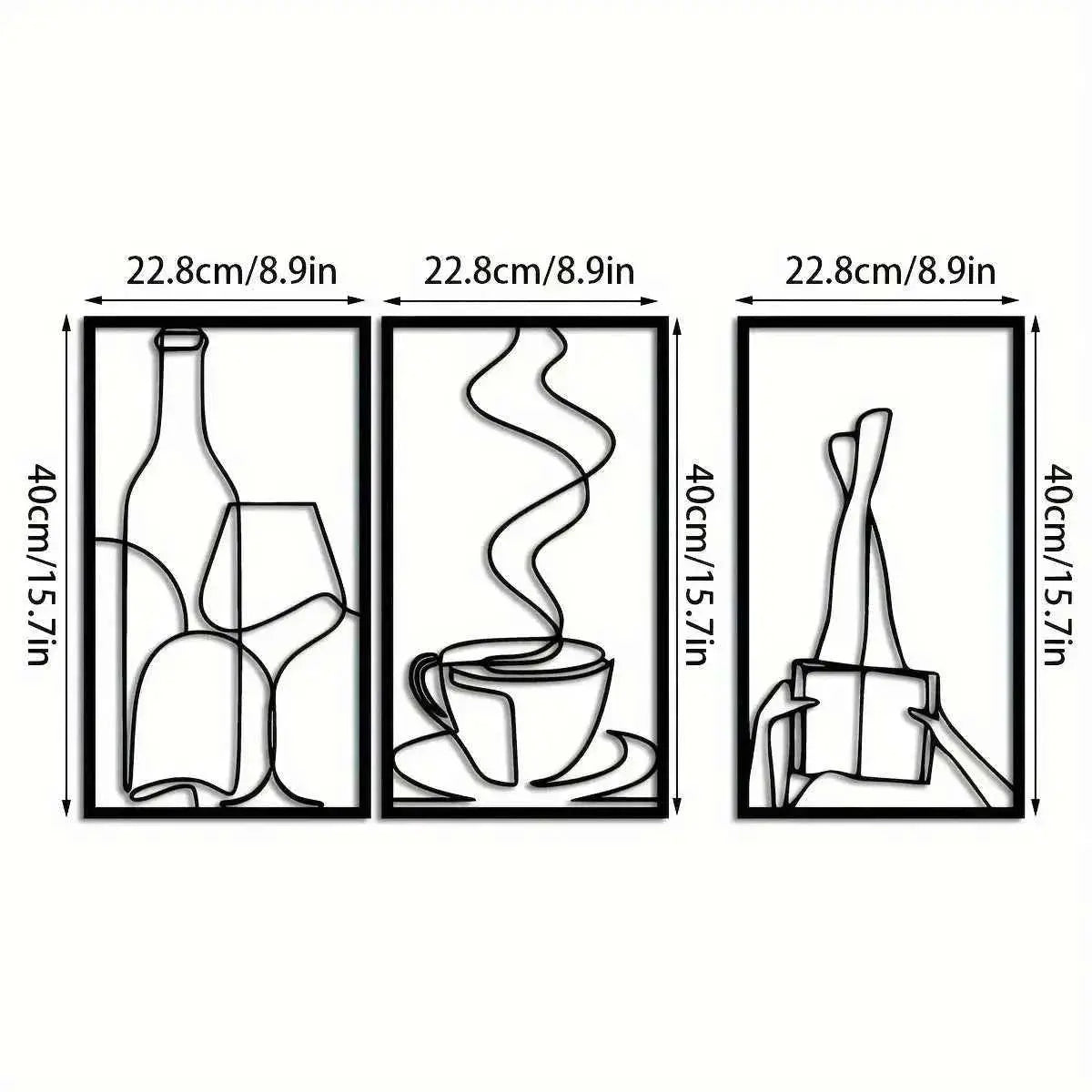 3-Piece Bookish Metal Wall Art, Minimalist Line Art for Reading & Coffee Lovers，Coffee Lover Minimalist Wall Art
