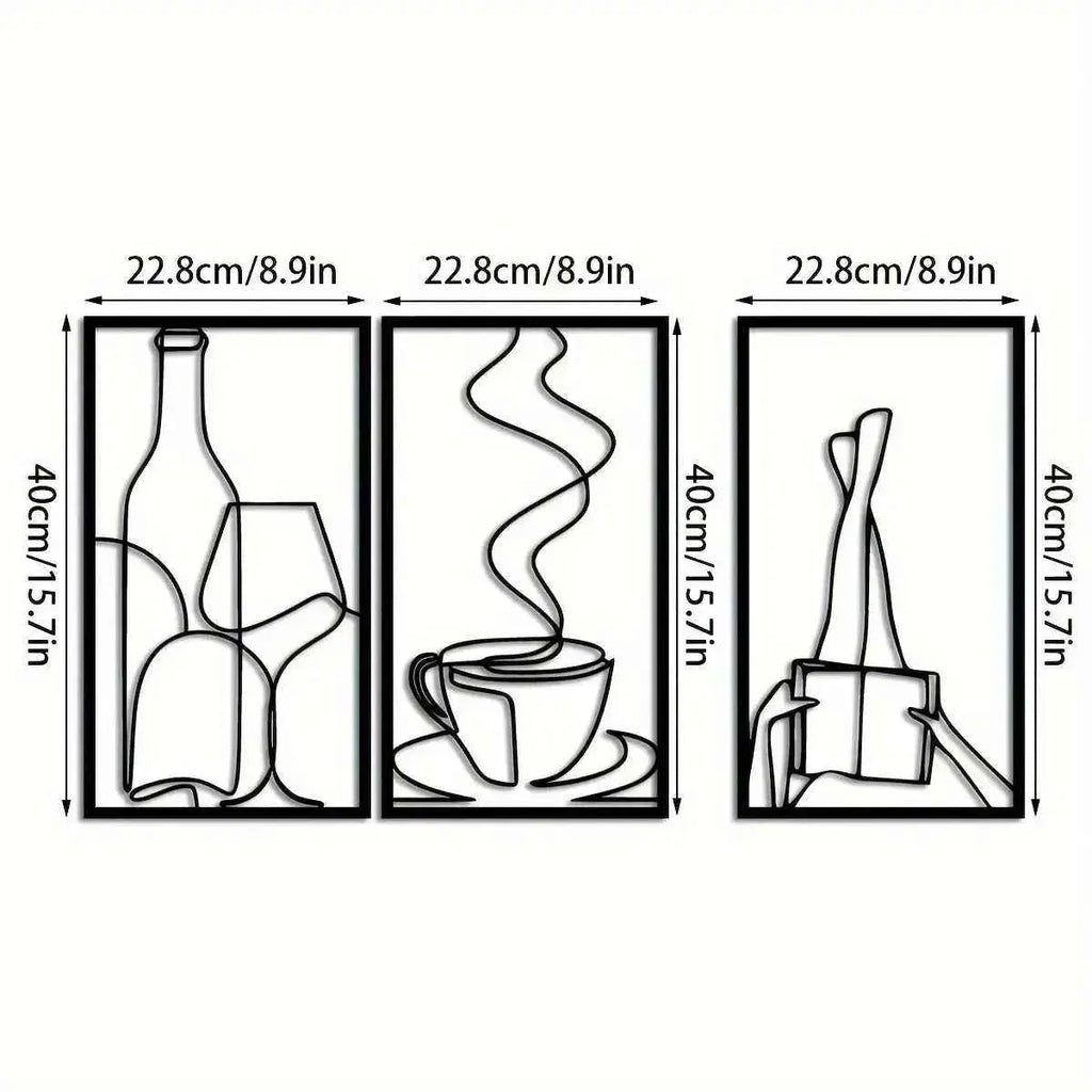3-Piece Bookish Metal Wall Art, Minimalist Line Art for Reading & Coffee Lovers，Coffee Lover Minimalist Wall Art