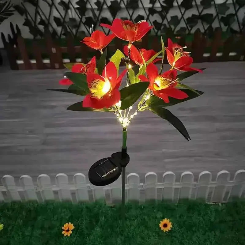 Garden Solar Lamp LED Artificial Orchid Flower Outdoor Decoration