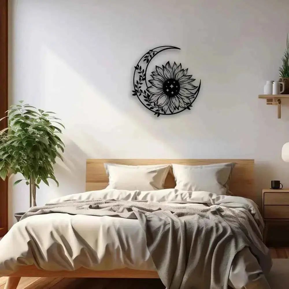 Sunflower Moon Metal Wall Art, Farmhouse Decor for Living Room Bedroom Outdoor