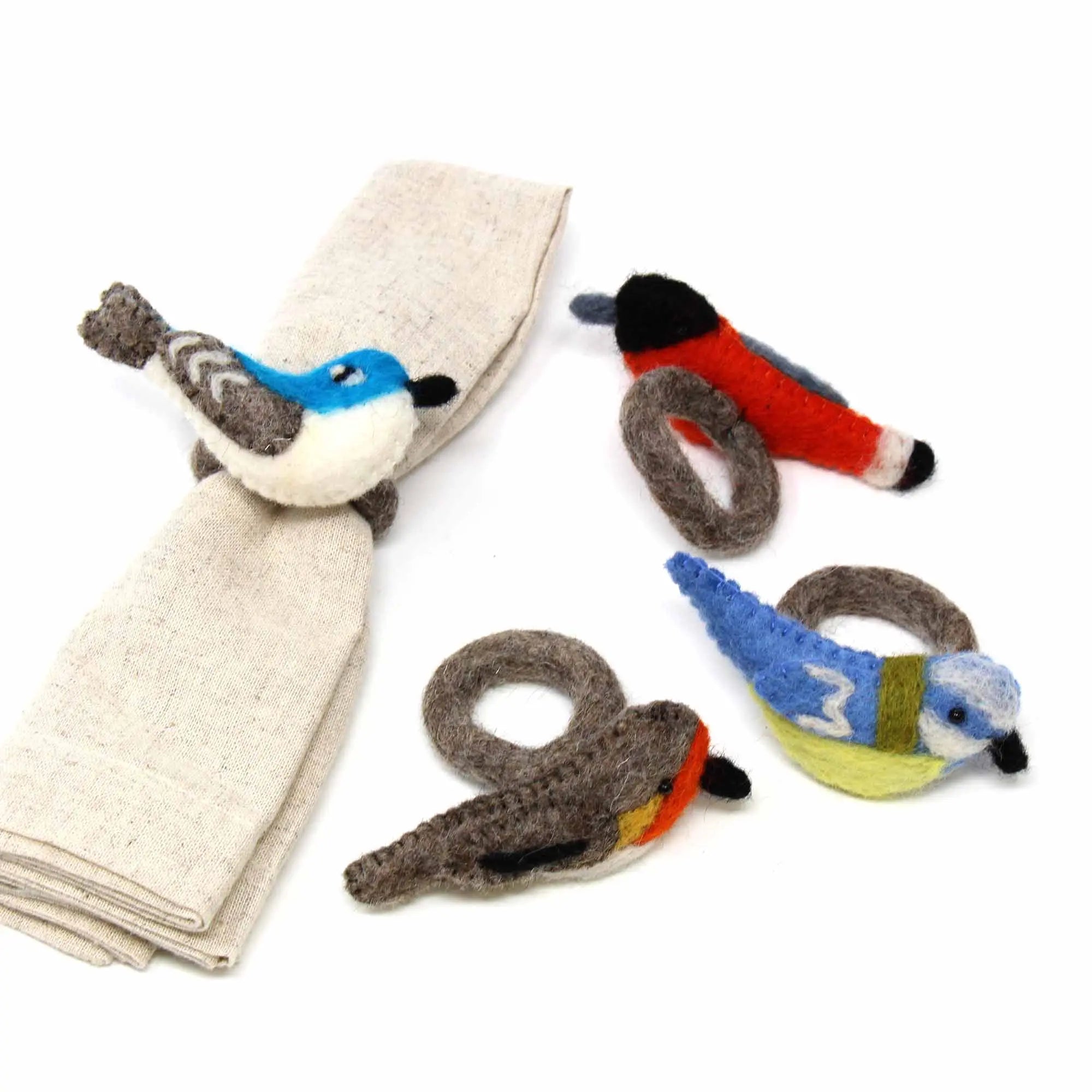 Hand-felted Bird Napkin Rings, Set of Four Colors - Global Groove (T) Global Groove