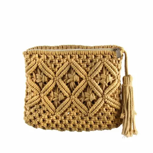 Macrame Clutch with Tassel, Tan Beaurer Creations