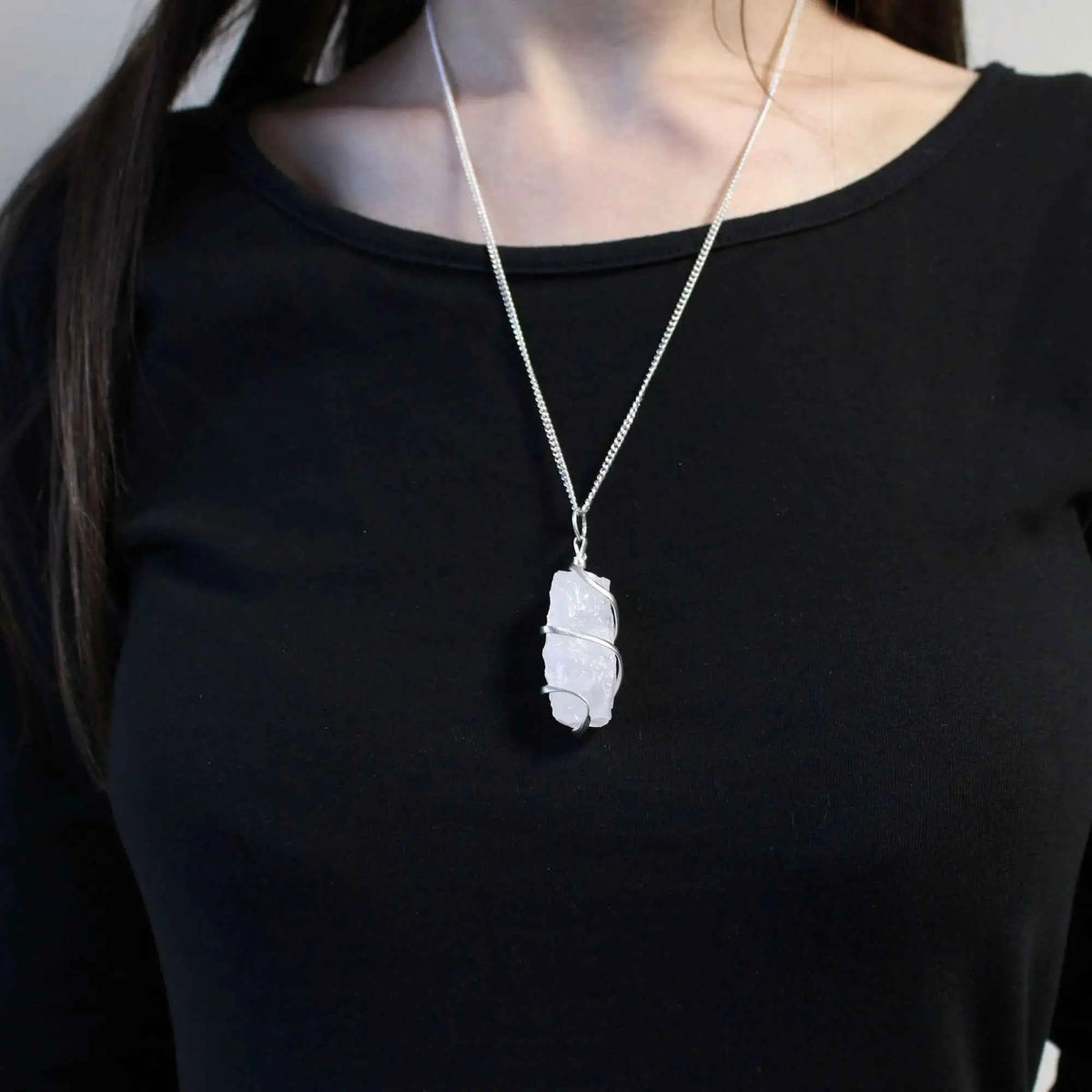 Spiral Wrapped Gem Necklace-Raw Opalite