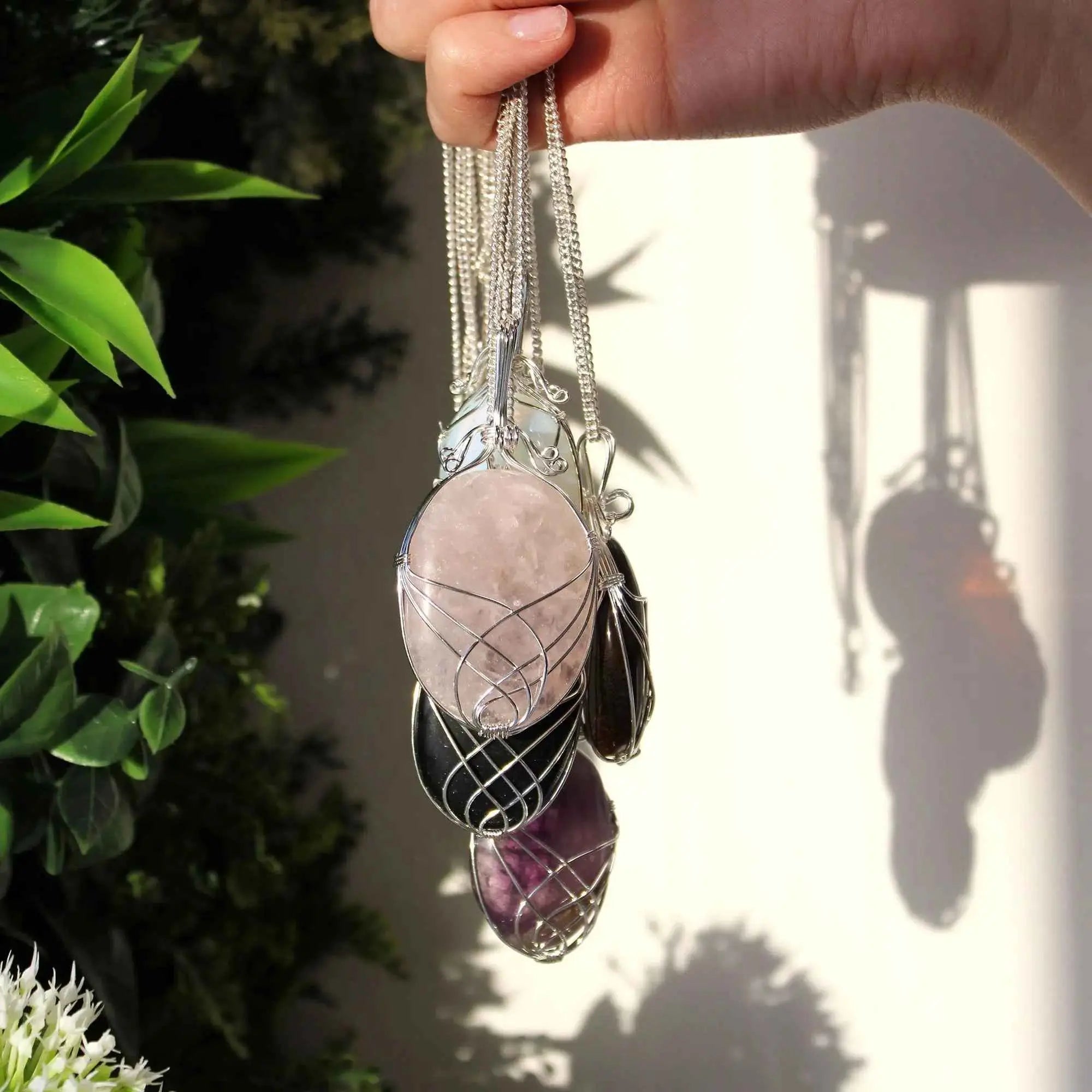 1X Cascade Wrapped Gemstone Necklace- Raw Black Onyx