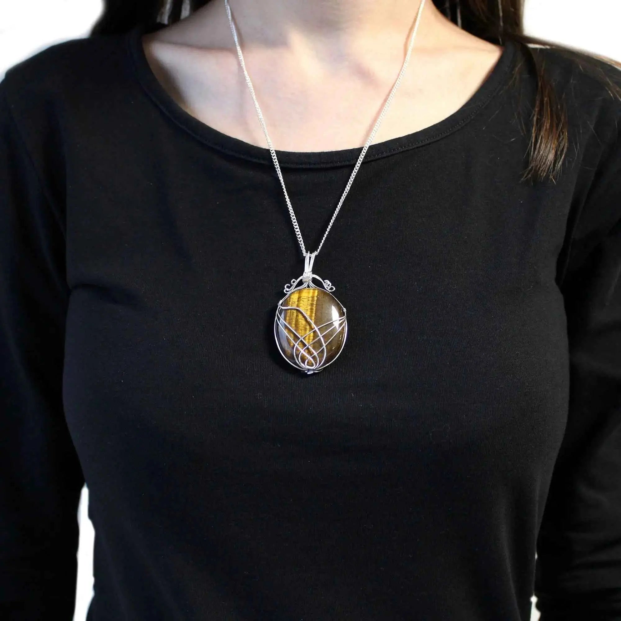 Cascading Wrapped Gemstone Necklace- Raw Tiger’s Eye