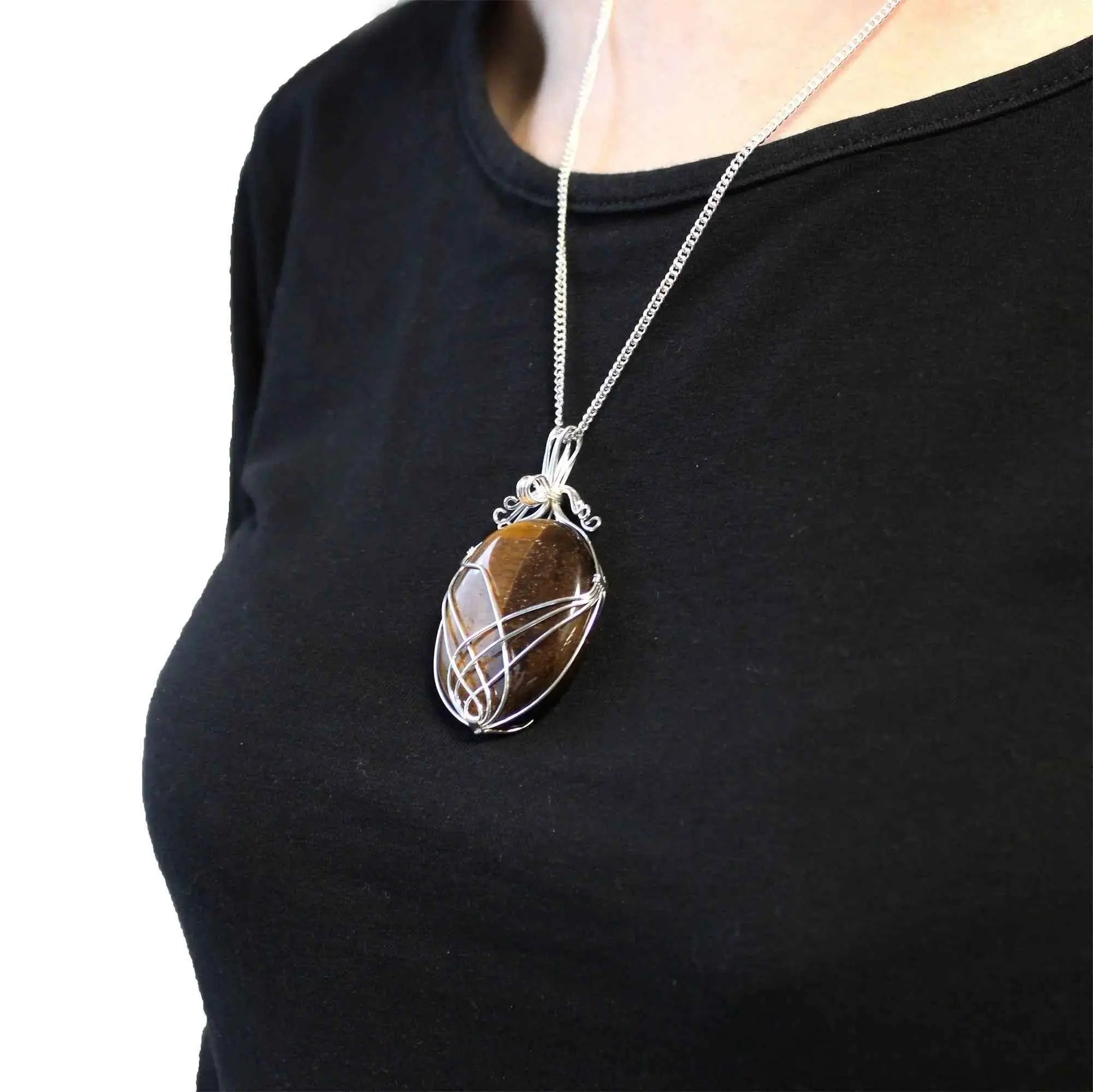 Cascading Wrapped Gemstone Necklace- Raw Tiger’s Eye