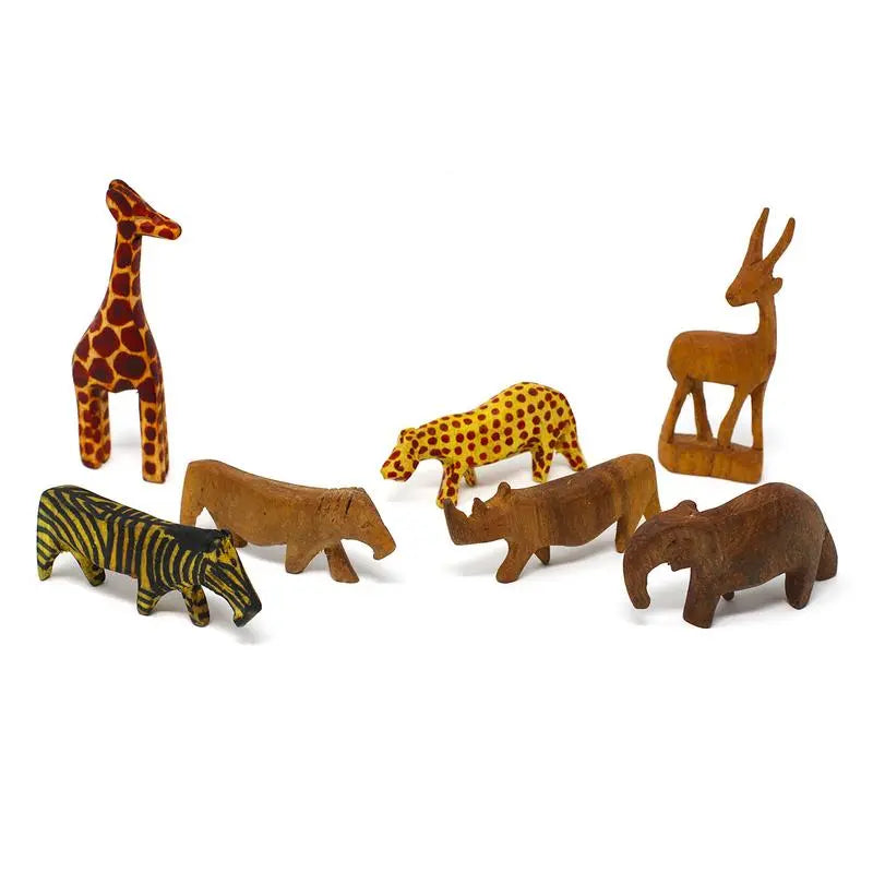 Handcarved Miniature Wood Safari Animals, Set of 7 Jedando