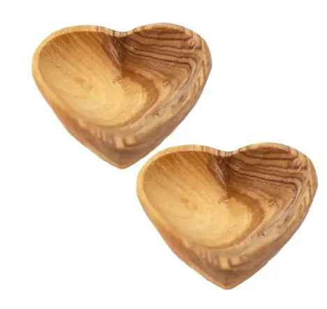 Petite Olive Wood Heart Trinket Bowls Set of 2