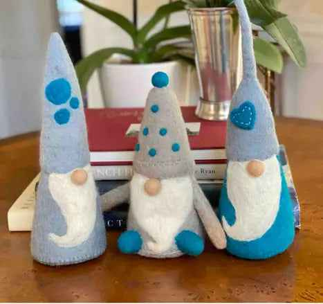 Winter Blues Felt Gnomes Trio Set Of 3